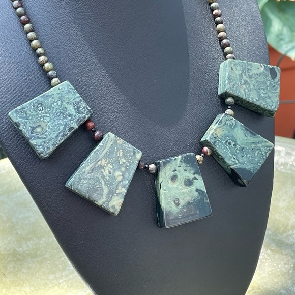 Rainforest Rhyolite Handmade Statement Necklace - Picture 3 of 6